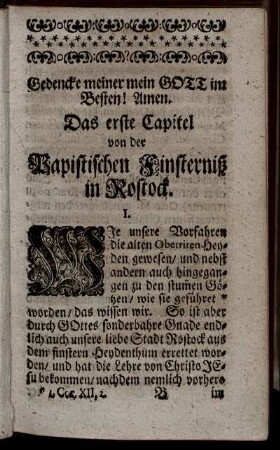 Das erste Capitel von der Bapistischen Finsterniß in Rostock.