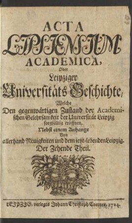 Der Zehende Theil: Acta Lipsiensium academica