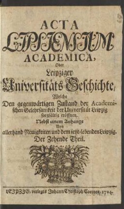 Der Zehende Theil: Acta Lipsiensium academica