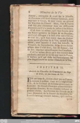 Chapitre II. Arrivée du Chevalier de Grammont au Siege de Trin, & son Genre de Vie.