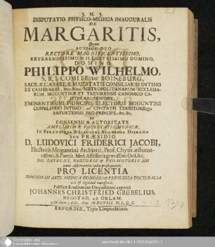 Disputatio Physico-Medica Inauguralis De Margaritis