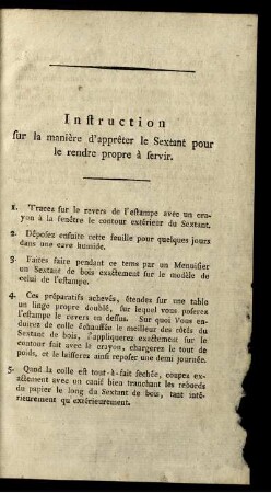 Instruction sur la manière d'apprêter le Sextant pour le rendre propre à fevrir.