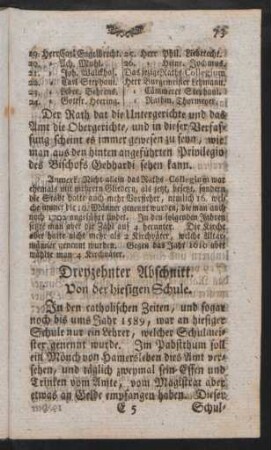 Dreizehnter Abschnitt. Von der hiesigen Schule.