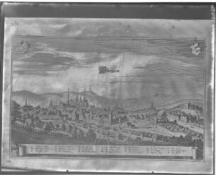 Pforzheim Kupferstich von Matthäus Merian aus Togographia Sueviae Frankfurt am Main 1643 Stadtansicht von Südwesten