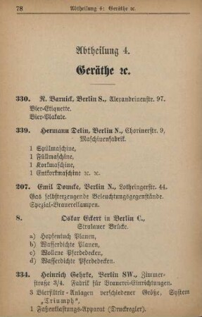 Abtheilung 4. Geräthe etc.