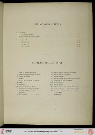 Inhaltsverzeichnis / Verzeichnis der Tafeln