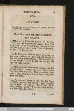XXX. Der 91 Psalm. Vom Vertrauen auf Gott in Trübsal und Gefahren.