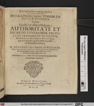 Disputatio Theologica Et Scholastica In Vocationi Sanctorum Papisticae Opposita