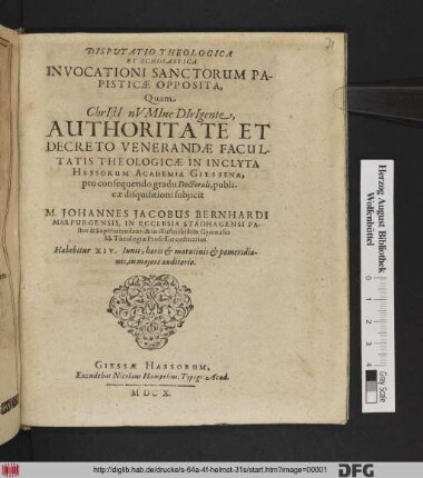 Disputatio Theologica Et Scholastica In Vocationi Sanctorum Papisticae Opposita