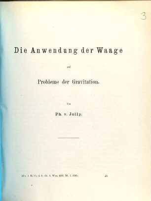 Die Anwendung der Waage auf Probleme der Gravitation, 1