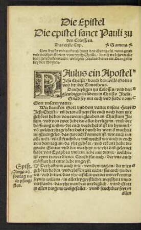 Die epistel sanct Pauli zu den Colossern.