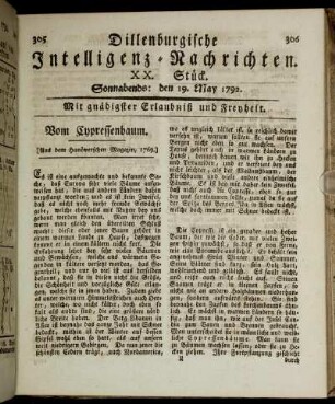 XX. Stück. Sonnabends: den 19. May 1792.