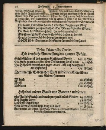 Trina Dimensio Curiae. Die dreyfache Ausmessung des gantzen Gebäu.