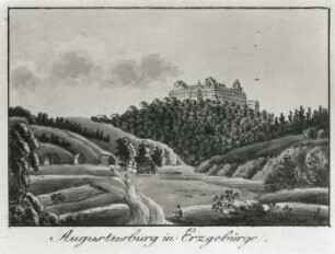 Augustusburg im Erzgebirge. Um 1800. Radierung, koloriert, Umrißradierung; 11,5 x 15,5 cm. Dresden: Kupferstich-Kabinett A 130363 in Sax. top. IX 1/55