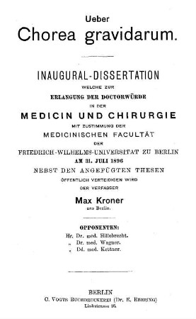 Ueber Chorea gravidarum : Inaugural-Dissertation