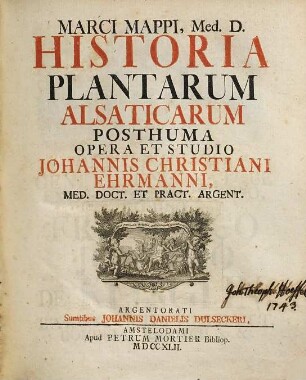 Marci Mappi ... Historia plantarum Alsaticarum