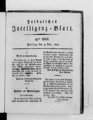45tes Stück, Ausgabe vom 4. Nov. 1808