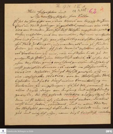 Brief von August Hermann Francke an Christoph Balber.