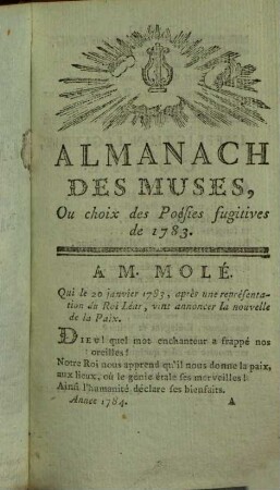 Almanach des muses : ou choix des poésies fugitives. 1784, 1784