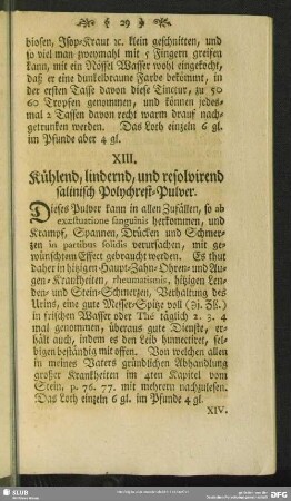 XIII. Kühlend, lindernd, und resolvirend salinisch Polychrest-Pulver