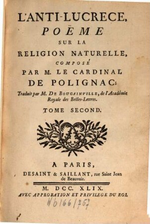 L' anti-lucréce : poëme sur la religion naturelle, 2