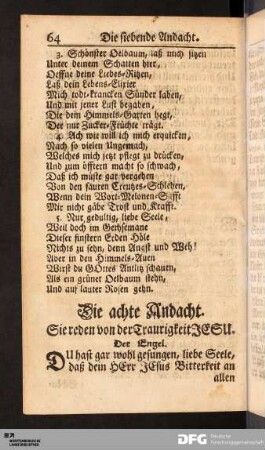 Die achte Andacht. Sie reden von der Traurigkeit JESU.
