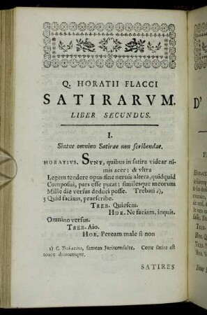 Q. Horatii Flacci Satirarum. Liber Secundus = Satires D'Horace. Livre Second
