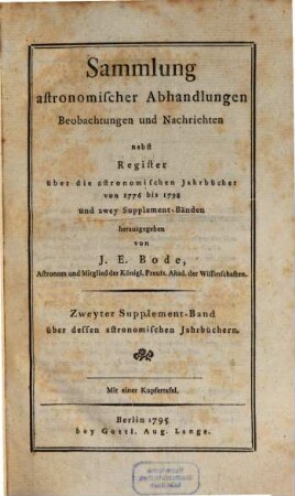 Sammlung astronomischer Abhandlungen, Beobachtungen und Nachrichten. 2. 1795