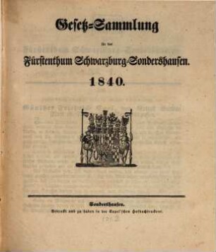 Gesetzsammlung für das Fürstenthum Schwarzburg-Sondershausen. 1840, 1840