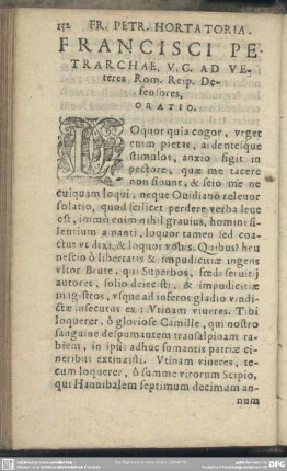 Ad Veteres Rom. Reip. Defensores, Oratio