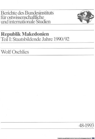 Republik Makedonien, 1. Staatsbildende Jahre : 1990/92