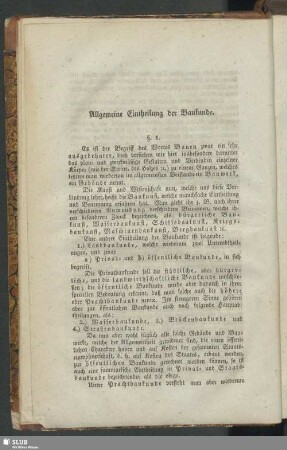 Allgemeine Eintheilung der Baukunde