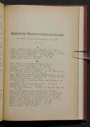 Alphabetisches Namensverzeichniss der Aussteller.