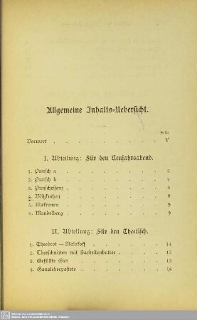 Allgemeine Inhalts-Uebersicht