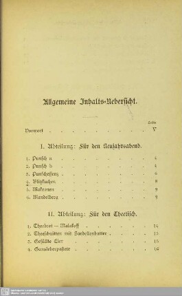 Allgemeine Inhalts-Uebersicht