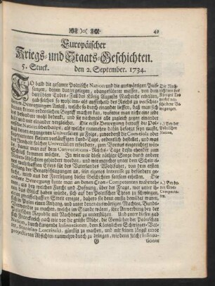 5. Stuck. den 2. September. 1734.