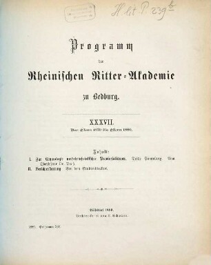 Programm der Rheinischen Ritter-Academie zu Bedburg. 37. 1879/80