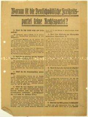Flugblatt der Deutschnationalen Volkspartei gegen die Deutschvölkische Freiheitspartei und Aufruf zur Reichstagswahl am 4. Mai 1924