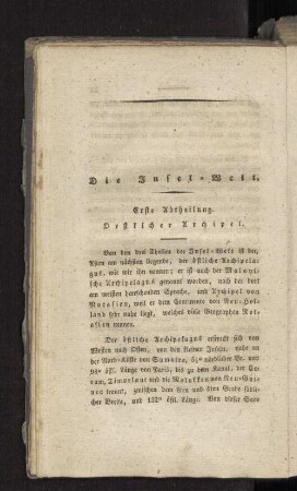 Die Insel=Welt. Erste Abtheilung. Oestlicher Archipel.