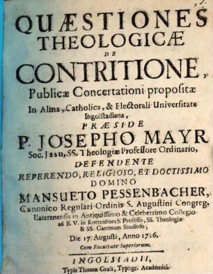 Quaestiones Theologicae De Contritione