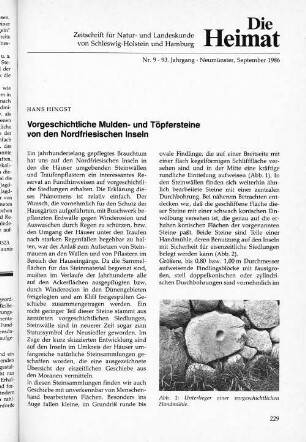 Vorgeschichtliche Mulden- und Töpfersteine von den Nordfriesischen Inseln