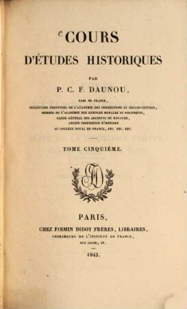 Cours d'études historiques, 5