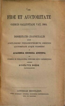 De fide et auctoritate codicis Sallustiani Vat. 3864