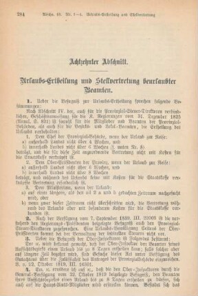 Achtzehnter Abschnitt. Urlaubs-Ertheilung und Stellvertretung beurlaubter Beamten.