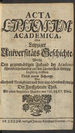 Der Funffzehende Theil: Acta Lipsiensium academica
