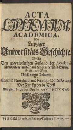 Der Funffzehende Theil: Acta Lipsiensium academica