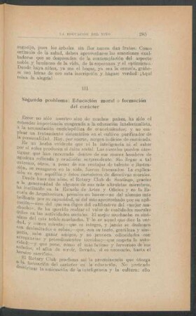 III - Segundo problema: Educación moral o formación del carácter