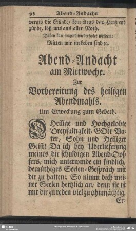 Abend-Andacht am Mittwoch