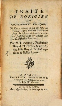 Traité de l'origine du gouvernement français