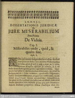 Dissertationis Juridicae De Jure Miserabilium Pars Prima De Viduis